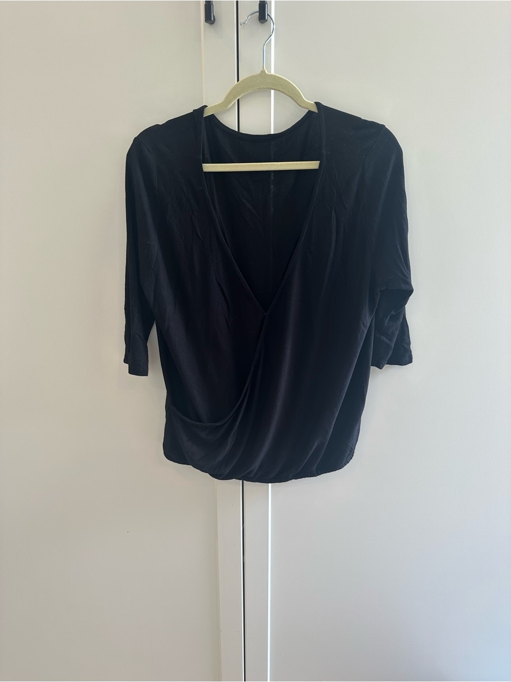 Black Draped V-Neck Women’s Top